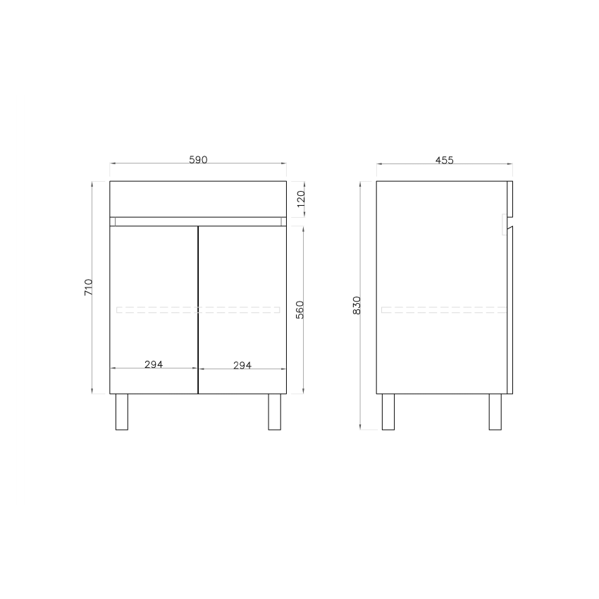 600mm 2-Door Freestanding With Legs MDF Gloss White Finish Bathroom Vanity Cabinet Only
