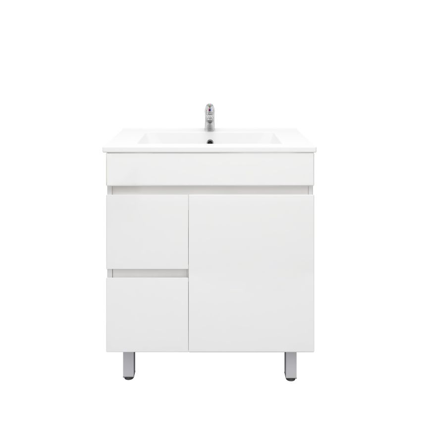 750mm Narrow Freestanding With Legs MDF Gloss White Left/Right Drawers Bathroom Vanity Cabinet Only