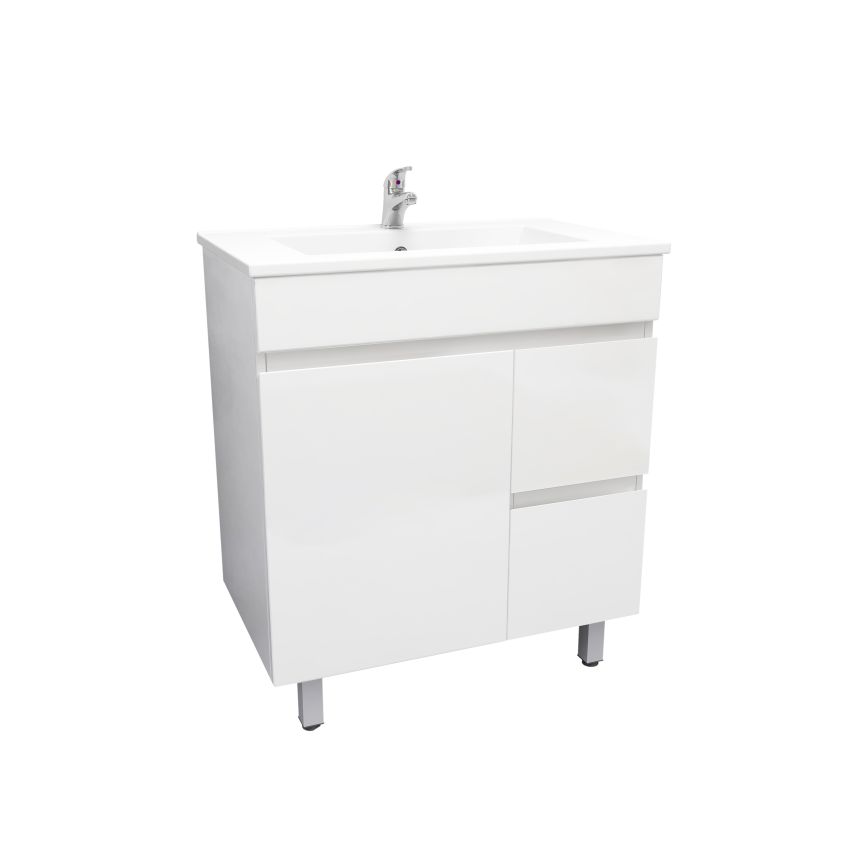 750mm Freestanding With Legs MDF Gloss White Left/Right Drawers Bathroom Vanity Cabinet Only