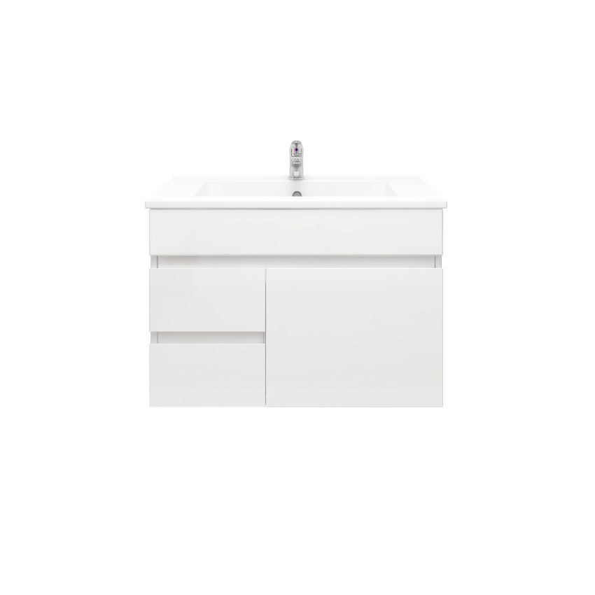 750mm Wall Hung MDF Gloss White Left/Right Drawers Bathroom Vanity Cabinet Only