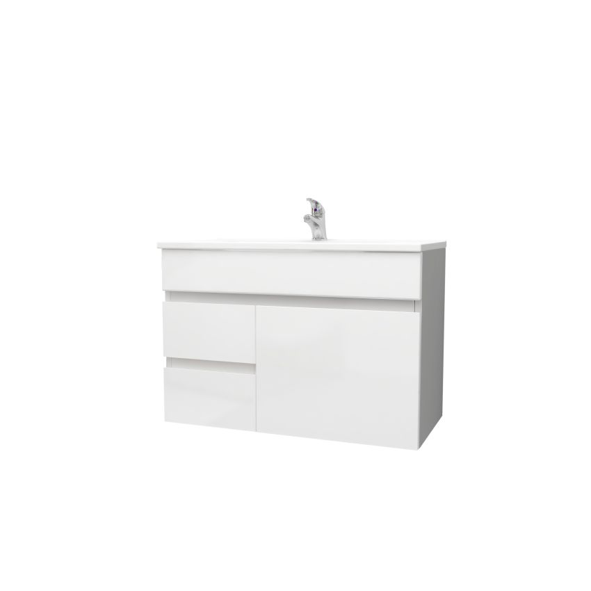 750mm Wall Hung MDF Gloss White Left/Right Drawers Bathroom Vanity Cabinet Only