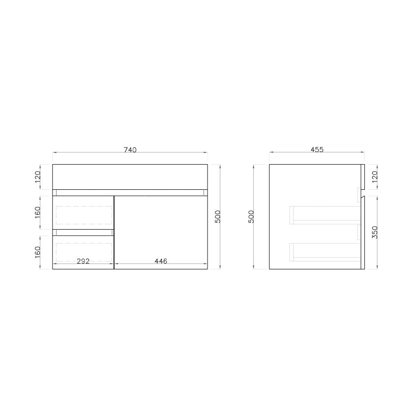 750mm Wall Hung MDF Gloss White Left/Right Drawers Bathroom Vanity Cabinet Only