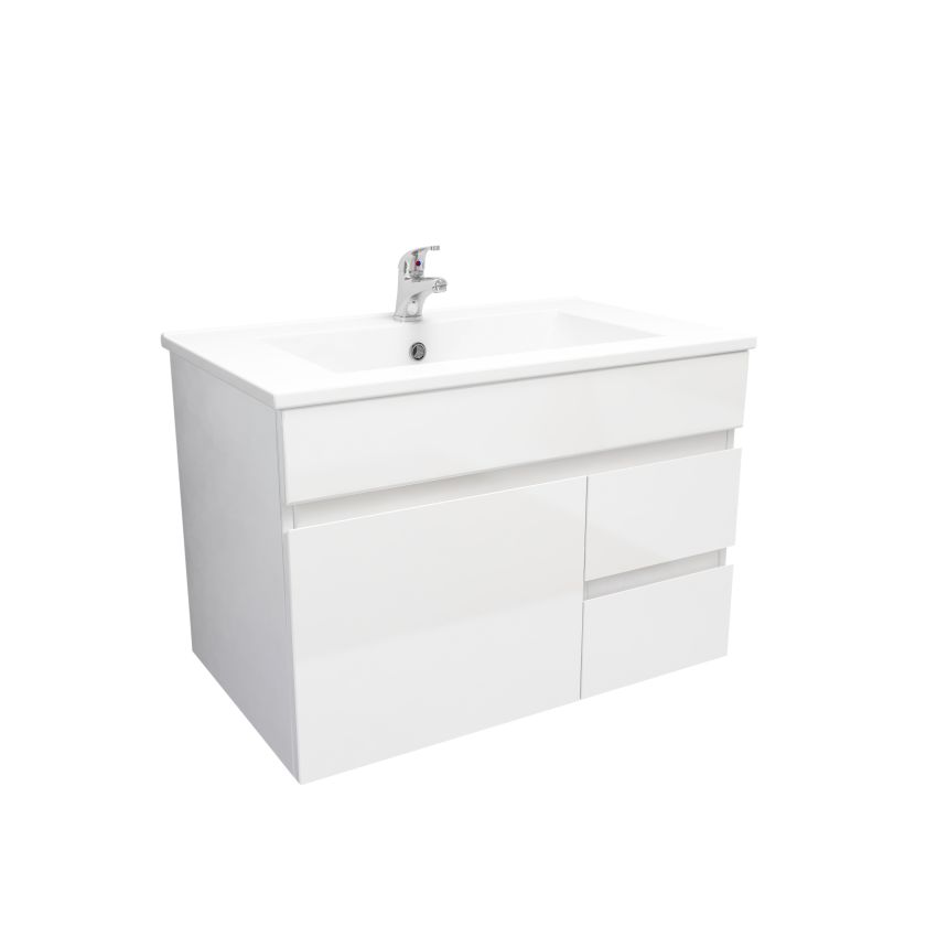 750mm Wall Hung MDF Gloss White Left/Right Drawers Bathroom Vanity Cabinet Only