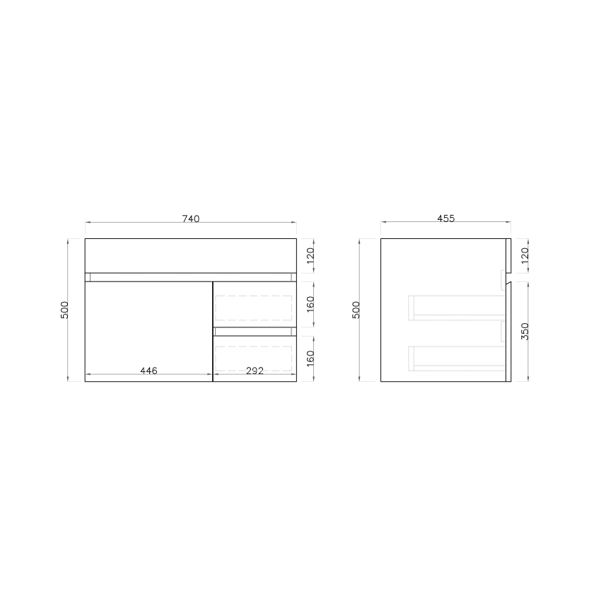 750mm Wall Hung MDF Gloss White Left/Right Drawers Bathroom Vanity Cabinet Only