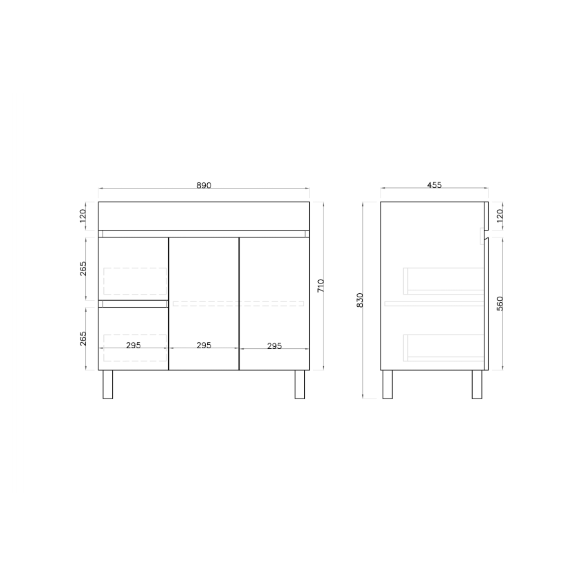 900mm Freestanding With Legs MDF Gloss White Left/Right Drawers Bathroom Vanity Cabinet Only