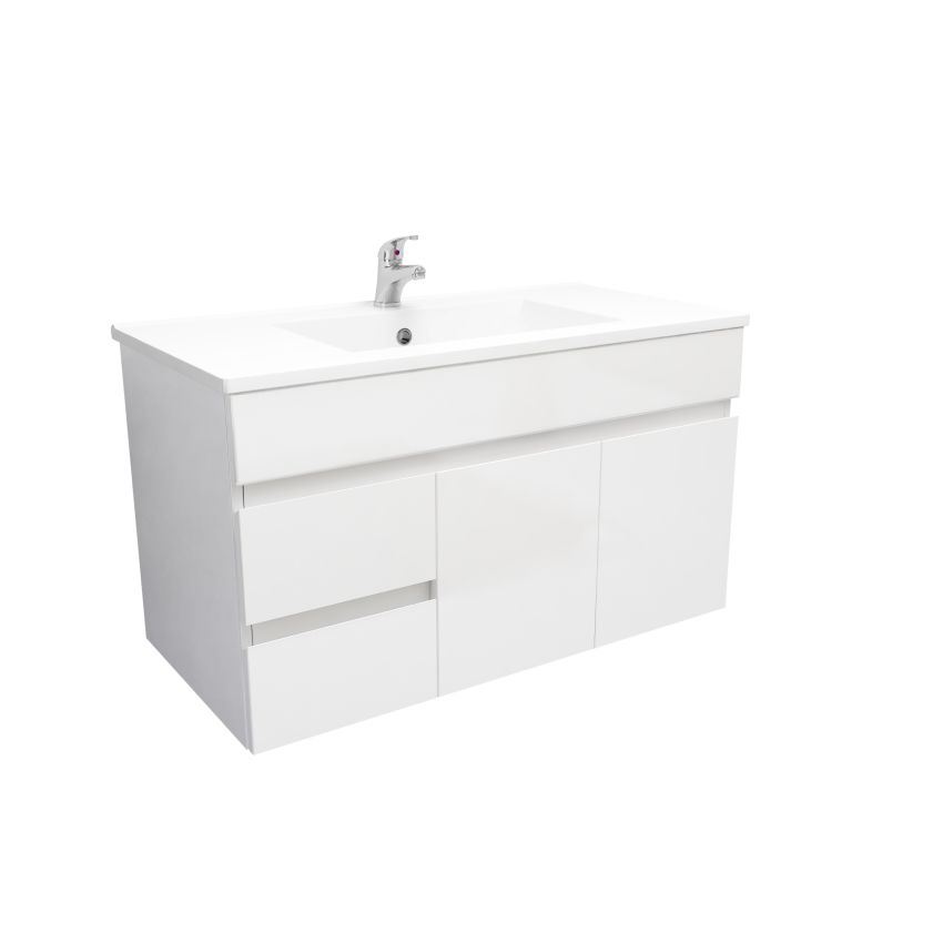 900mm Wall Hung MDF Gloss White Left/Right Drawers Bathroom Vanity Cabinet Only