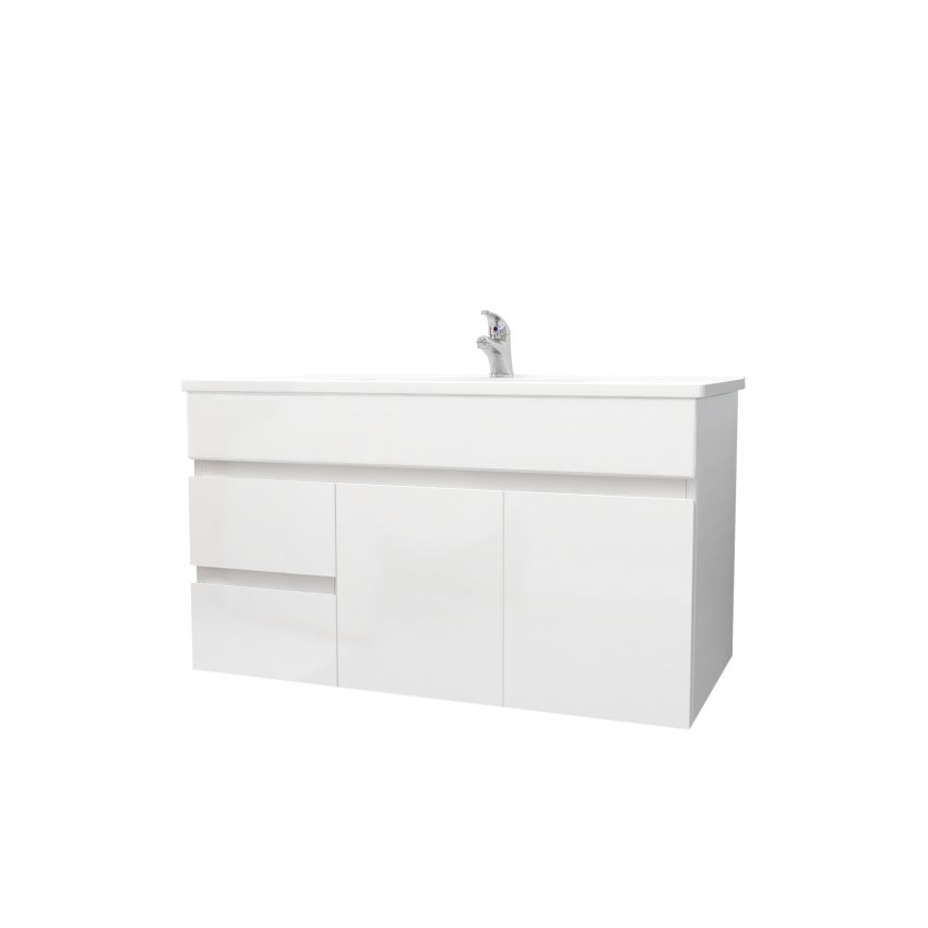 900mm Wall Hung MDF Gloss White Left/Right Drawers Bathroom Vanity Cabinet Only
