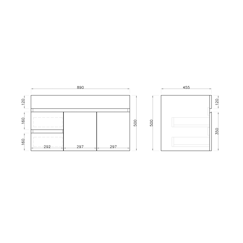 900mm Wall Hung MDF Gloss White Left/Right Drawers Bathroom Vanity Cabinet Only