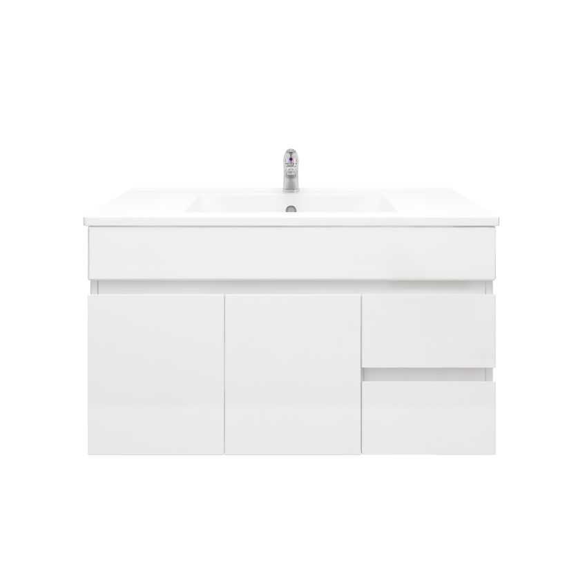 900mm Wall Hung MDF Gloss White Left/Right Drawers Bathroom Vanity Cabinet Only