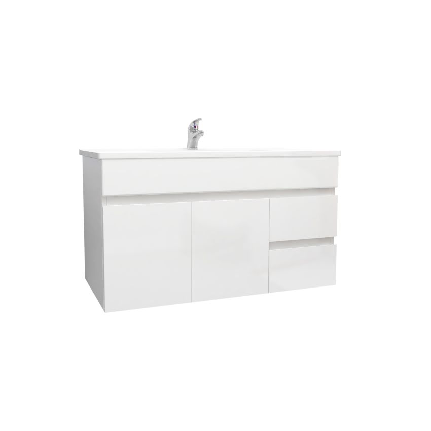 900mm Wall Hung MDF Gloss White Left/Right Drawers Bathroom Vanity Cabinet Only