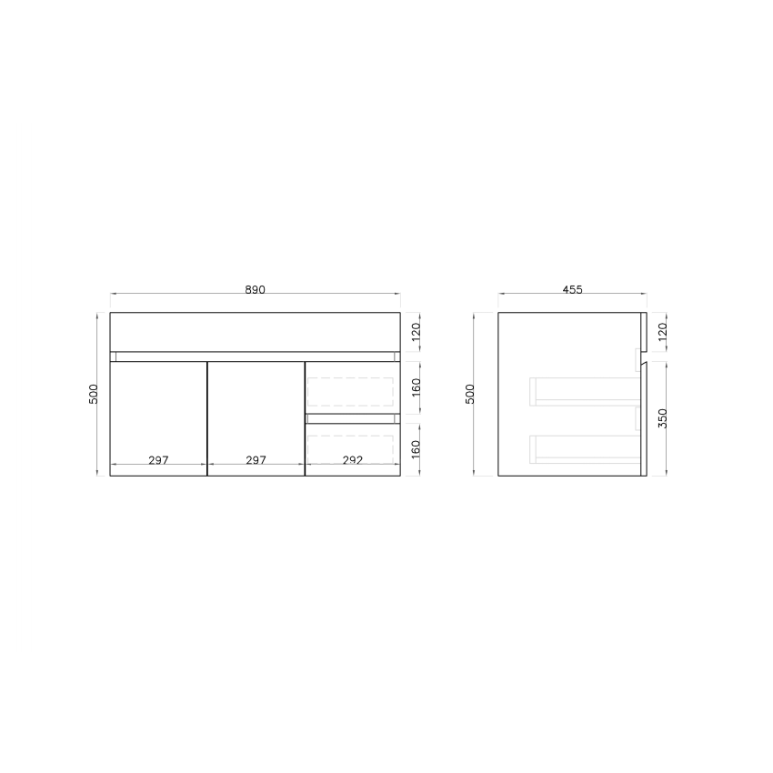900mm Wall Hung MDF Gloss White Left/Right Drawers Bathroom Vanity Cabinet Only