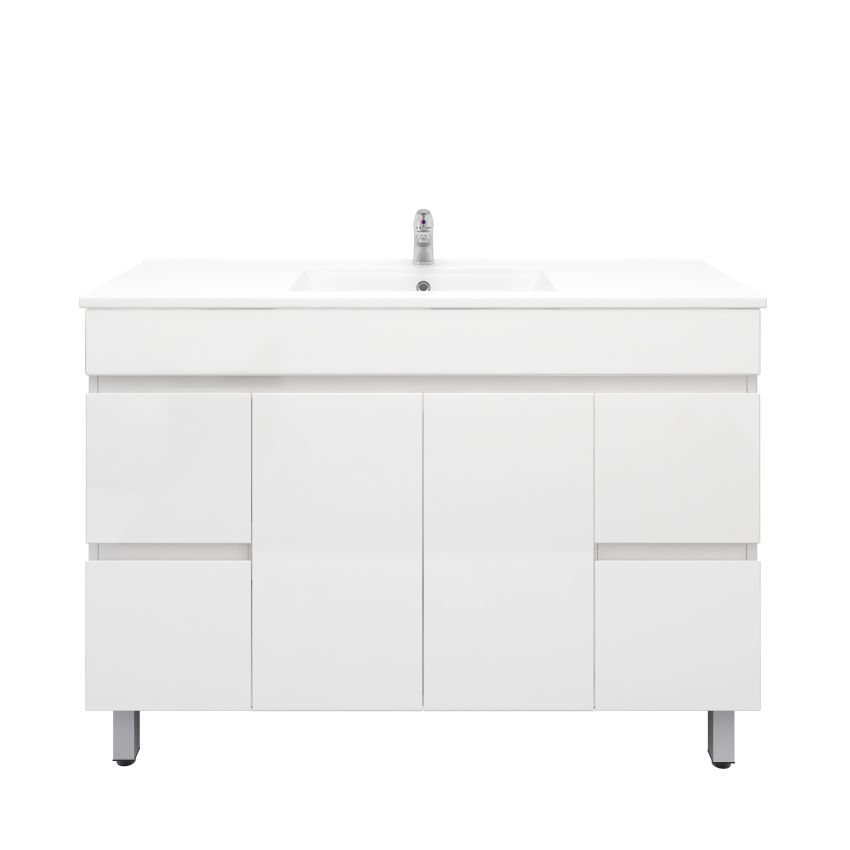 1200mm 2-Door 4-Drawer Freestanding With Legs Gloss White Finish Bathroom Vanity Cabinet Only