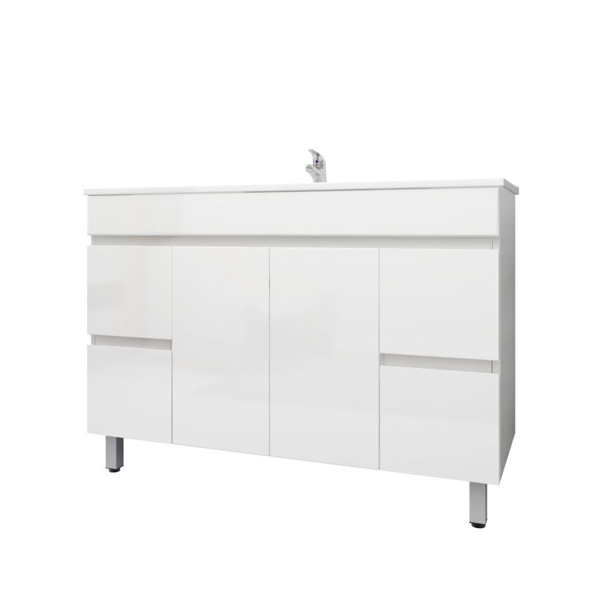 1200mm 2-Door 4-Drawer Freestanding With Legs Gloss White Finish Bathroom Vanity Cabinet Only
