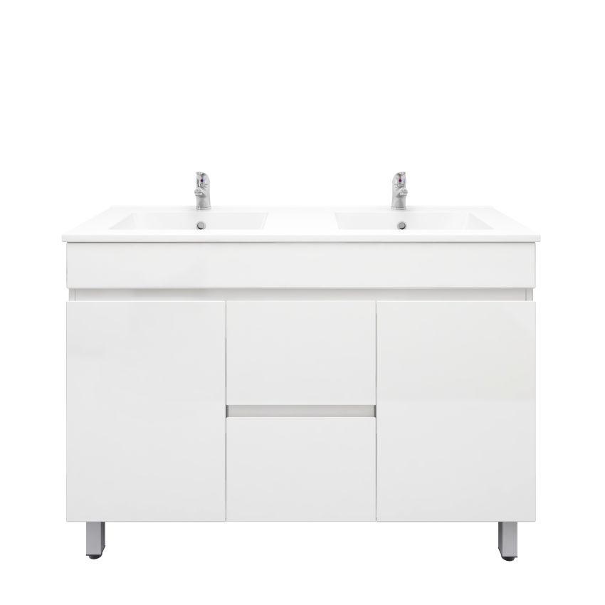 1200mm 2-Door 4-Drawer Freestanding With Legs Gloss White Finish Bathroom Vanity Cabinet Only