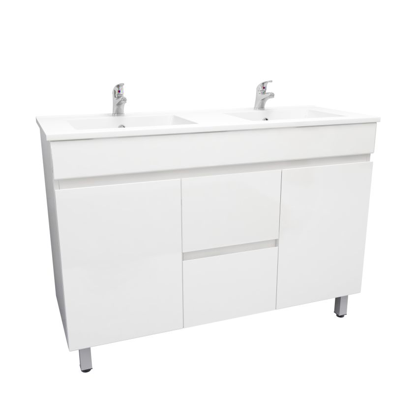 1200mm 2-Door 4-Drawer Freestanding With Legs Gloss White Finish Bathroom Vanity Cabinet Only