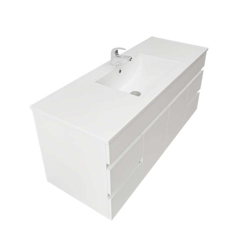1200mm 2-Door 4-Drawer Wall Hung MDF Gloss White Finish Bathroom Vanity Cabinet Only
