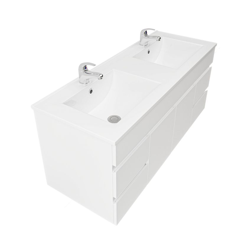 1200mm 2-Door 4-Drawer Wall Hung PVC Gloss White Finish Bathroom Vanity Cabinet Only