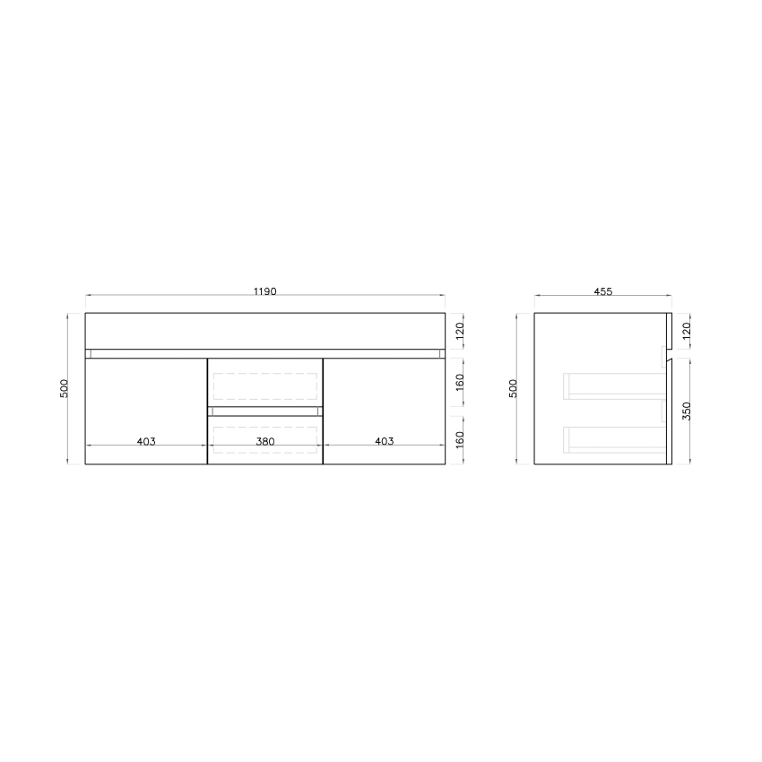 1200mm 2-Door 4-Drawer Wall Hung MDF Gloss White Finish Bathroom Vanity Cabinet Only