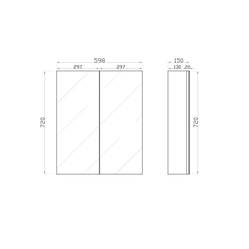 600mm Wall Hung MDF Pencil Edge Gloss White Mirror Door Storage Shaving Cabinet