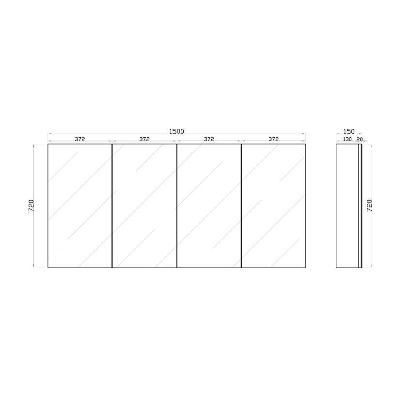 1500mm Wall Hung MDF Pencil Edge Gloss White Mirror Door Storage Shaving Cabinet