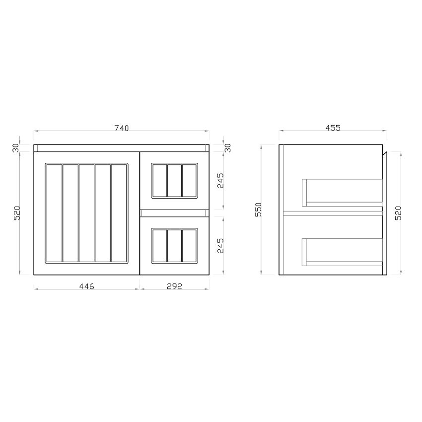 750mm Wall Hung Matte White Linear Surface Bathroom Cabinet With Right Hand Drawers Cabinet Only