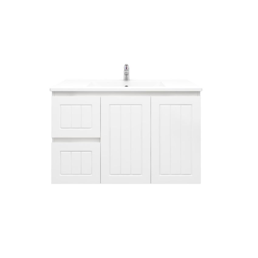 900mm Wall Hung Matte White Linear Surface Bathroom Cabinet With Left Hand Drawers Cabinet Only