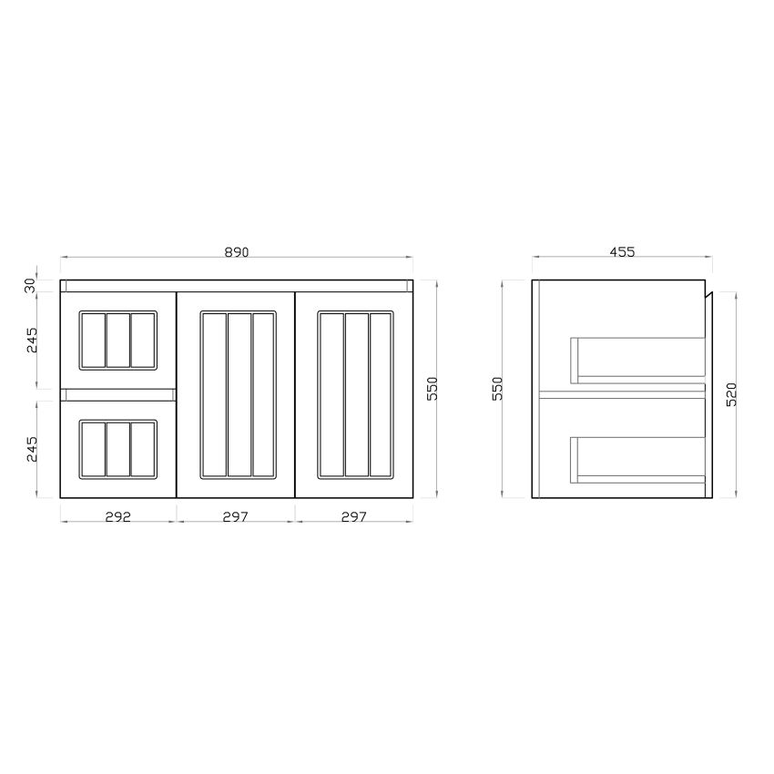 900mm Wall Hung Matte White Linear Surface Bathroom Cabinet With Left Hand Drawers Cabinet Only