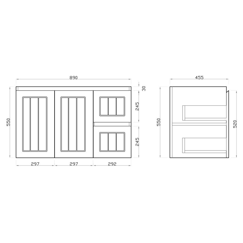 900mm Wall Hung Matte White Linear Surface Bathroom Cabinet With Right Hand Drawers Cabinet Only