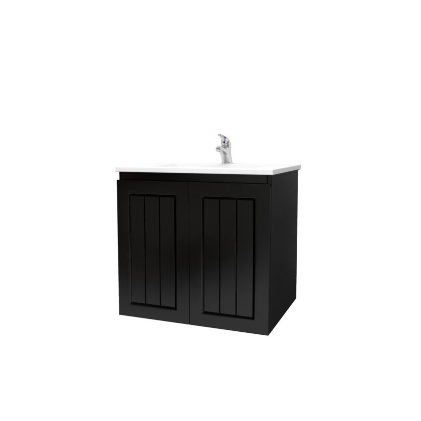 600mm Wall Hung Matte Black Linear Surface Bathroom Cabinet Cabinet Only