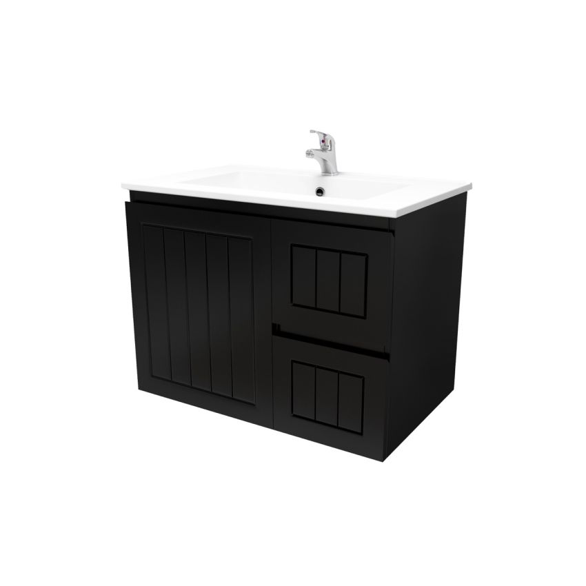 750mm Wall Hung Matte Black Linear Surface Bathroom Cabinet With Right Hand Drawers Cabinet Only