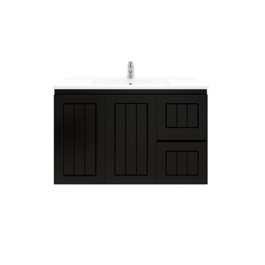 900mm Wall Hung Matte Black Linear Surface Bathroom Cabinet With Right Hand Drawers Cabinet Only