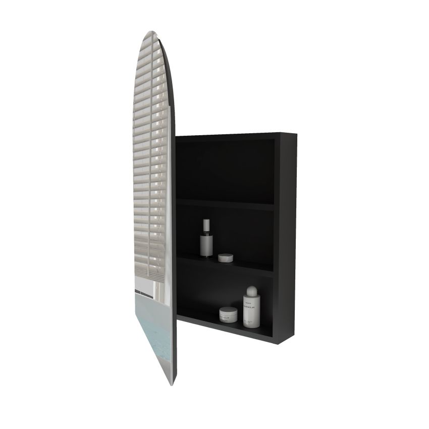 600mm Arch Curved Matte Black Finish Bathroom Mirror Cabinet Shaving Storage
