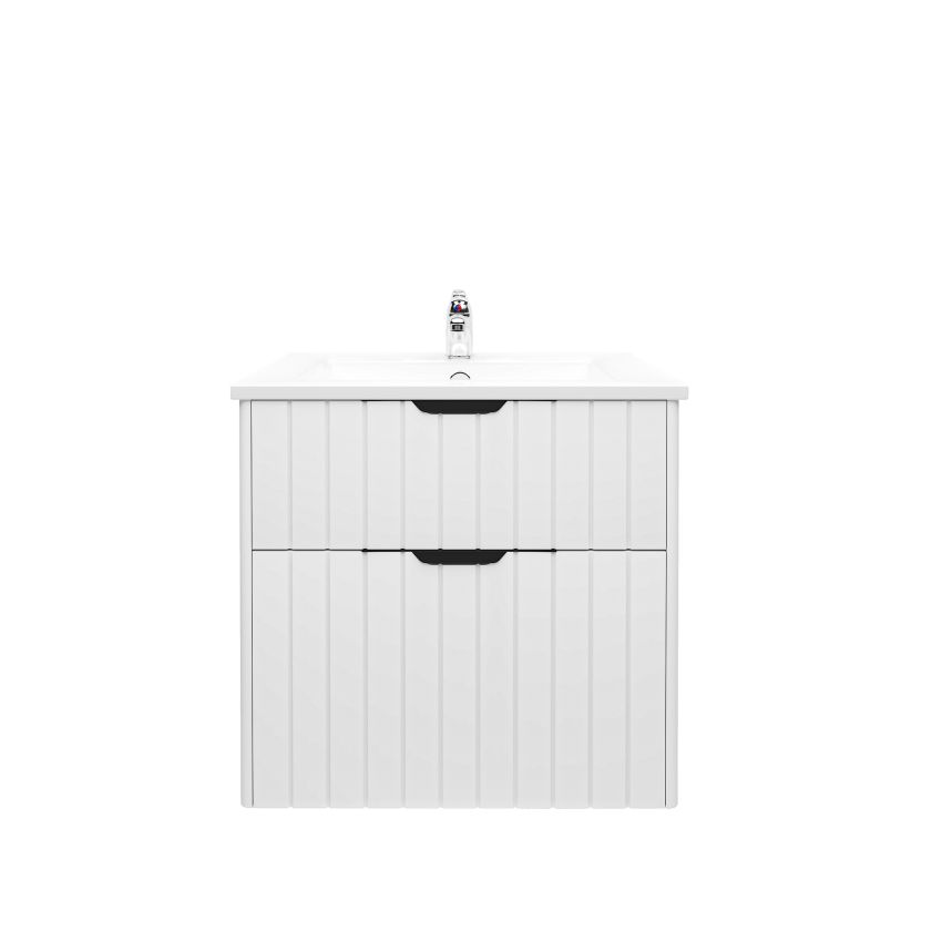 600mm Aria Matte White 2 PAC MDF 2 Drawers Wall Hung Bathroom Vanity With Handle