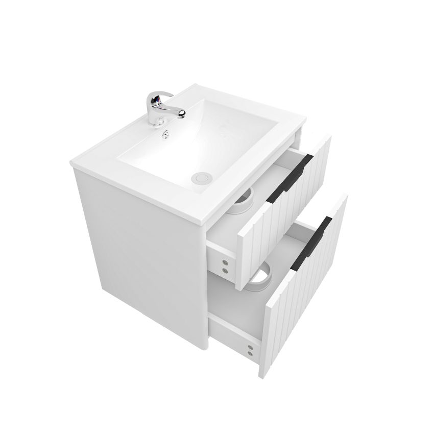 600mm Aria Matte White 2 PAC MDF 2 Drawers Wall Hung Bathroom Vanity With Handle