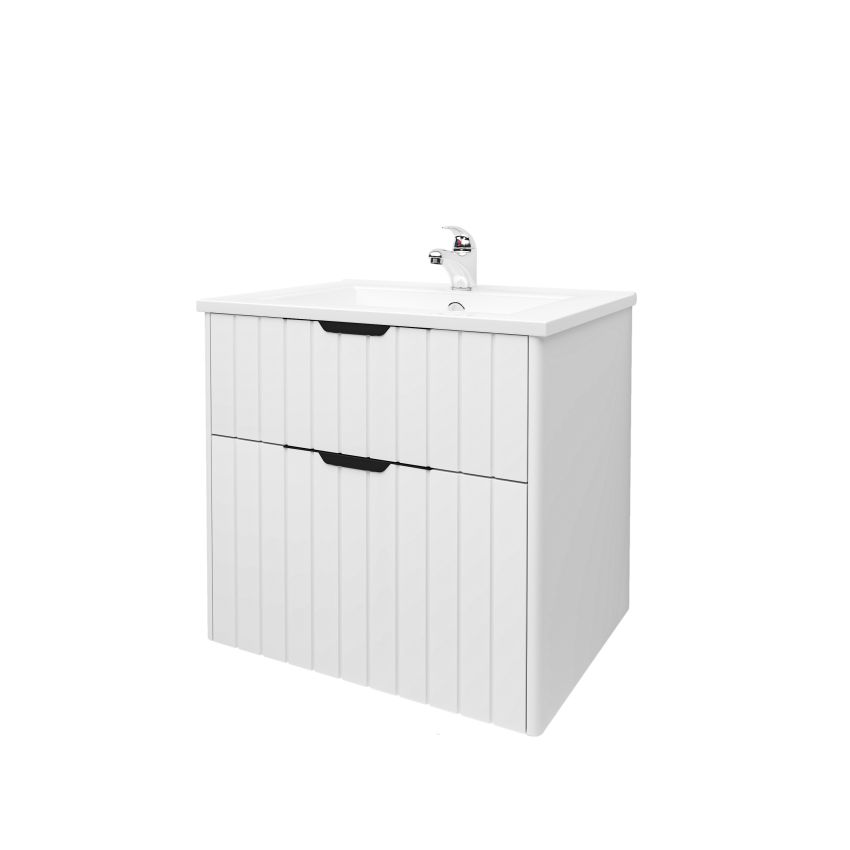 600mm Aria Matte White 2 PAC MDF 2 Drawers Wall Hung Bathroom Vanity With Handle