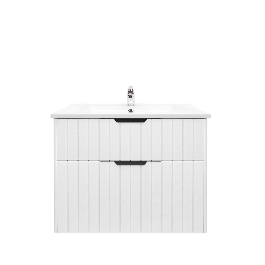 750mm Aria Matte White 2 PAC MDF 2 Drawers Wall Hung Bathroom Vanity With Handle