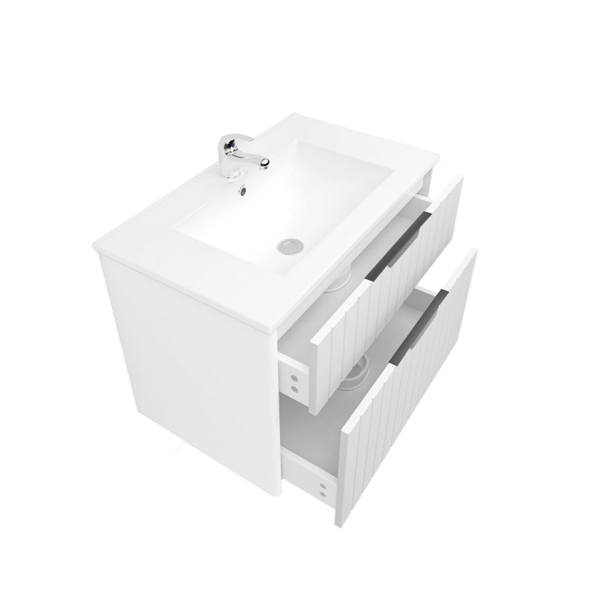 750mm Aria Matte White 2 PAC MDF 2 Drawers Wall Hung Bathroom Vanity With Handle