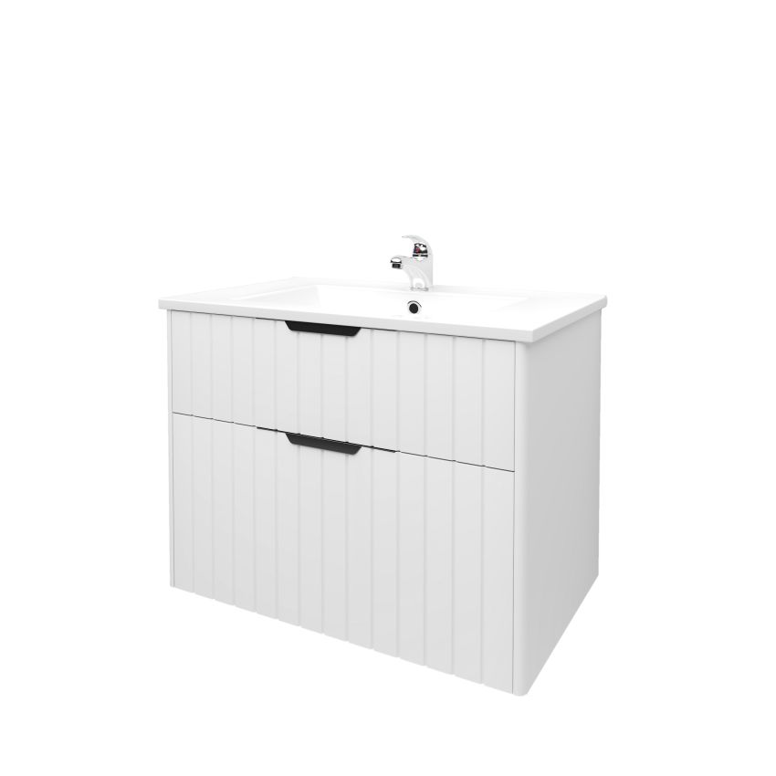 750mm Aria Matte White 2 PAC MDF 2 Drawers Wall Hung Bathroom Vanity With Handle
