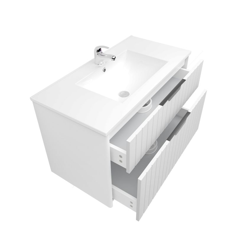 900mm Aria Matte White 2 PAC MDF 2 Drawers Wall Hung Bathroom Vanity With Handle