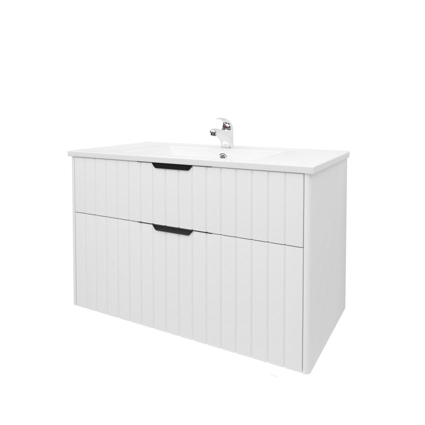 900mm Aria Matte White 2 PAC MDF 2 Drawers Wall Hung Bathroom Vanity With Handle