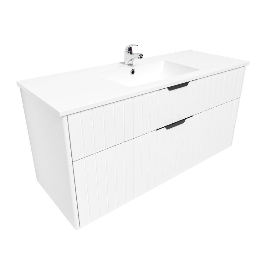 1200mm Aria Matte White 2 PAC MDF 2 Drawers Wall Hung Bathroom Vanity With Handle