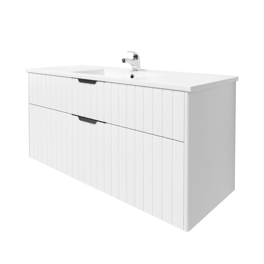 1200mm Aria Matte White 2 PAC MDF 2 Drawers Wall Hung Bathroom Vanity With Handle