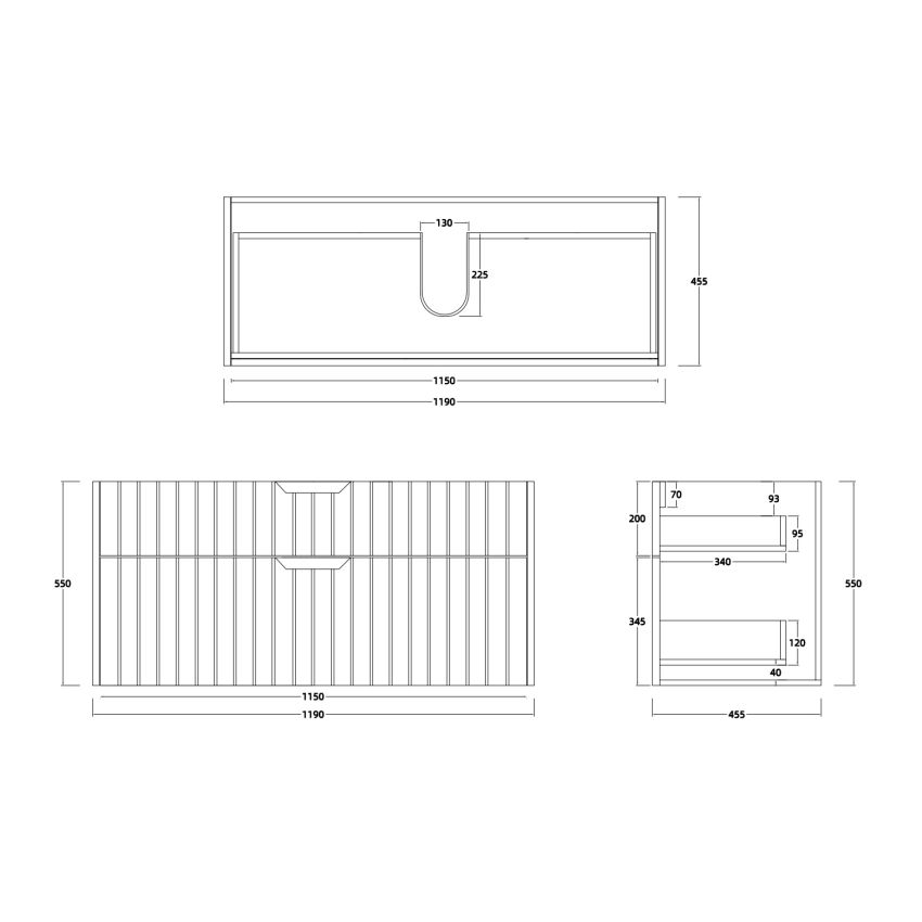 1200mm Aria Matte White 2 PAC MDF 2 Drawers Wall Hung Bathroom Vanity With Handle