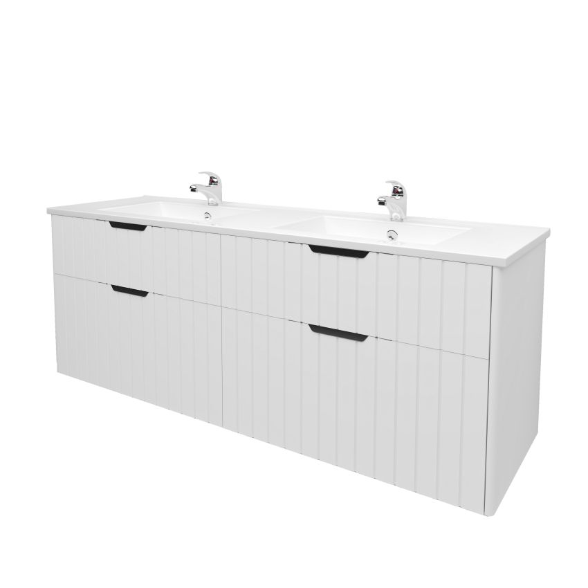 1500mm Aria Matte White 2 PAC MDF 2 Drawers Wall Hung Bathroom Vanity With Handle