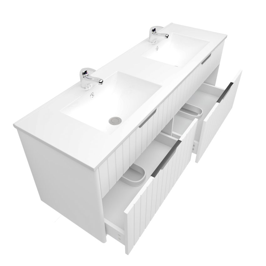 1500mm Aria Matte White 2 PAC MDF 2 Drawers Wall Hung Bathroom Vanity With Handle