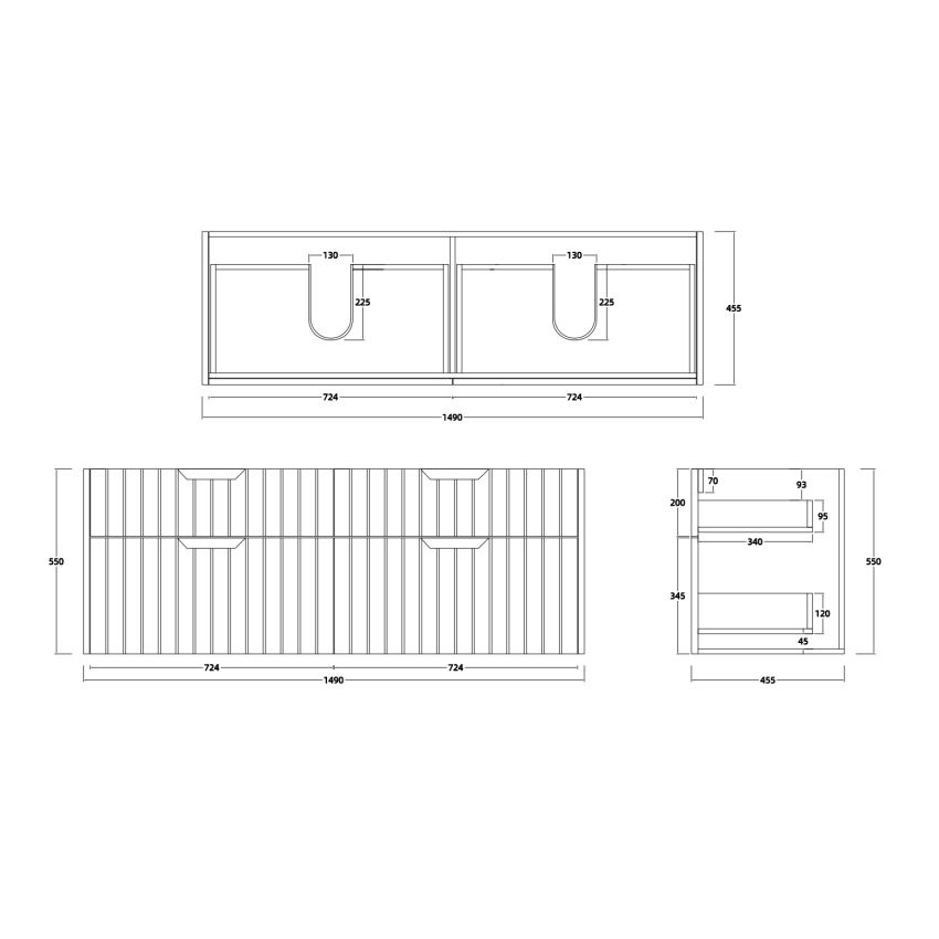 1500mm Aria Matte White 2 PAC MDF 2 Drawers Wall Hung Bathroom Vanity With Handle