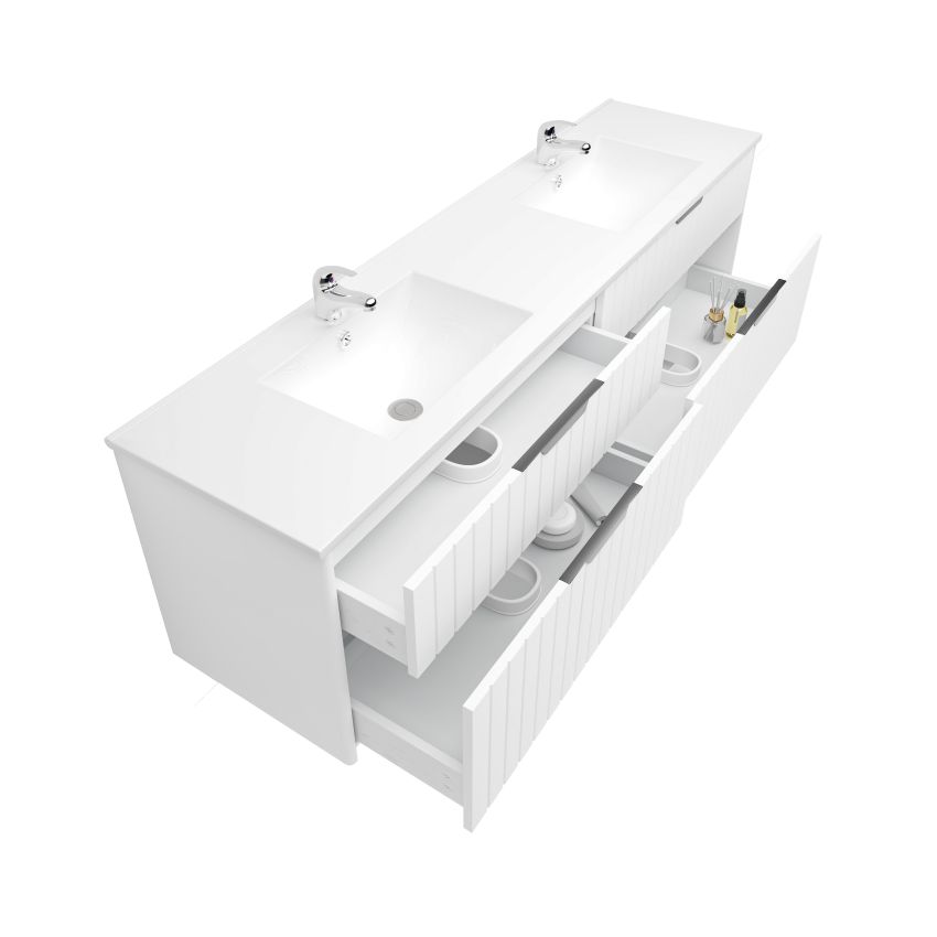 1800mm Aria Matte White 2 PAC MDF 2 Drawers Wall Hung Bathroom Vanity With Handle