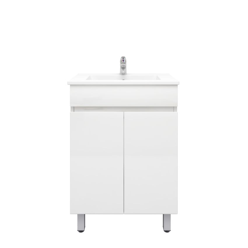 600mm 2-Door Narrow Freestanding With Legs PVC Gloss White Bathroom Vanity Cabinet Only