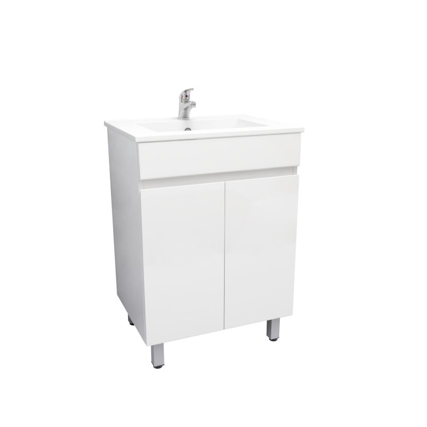 600mm 2-Door Freestanding With Legs PVC Gloss White Finish Bathroom Vanity Cabinet Only