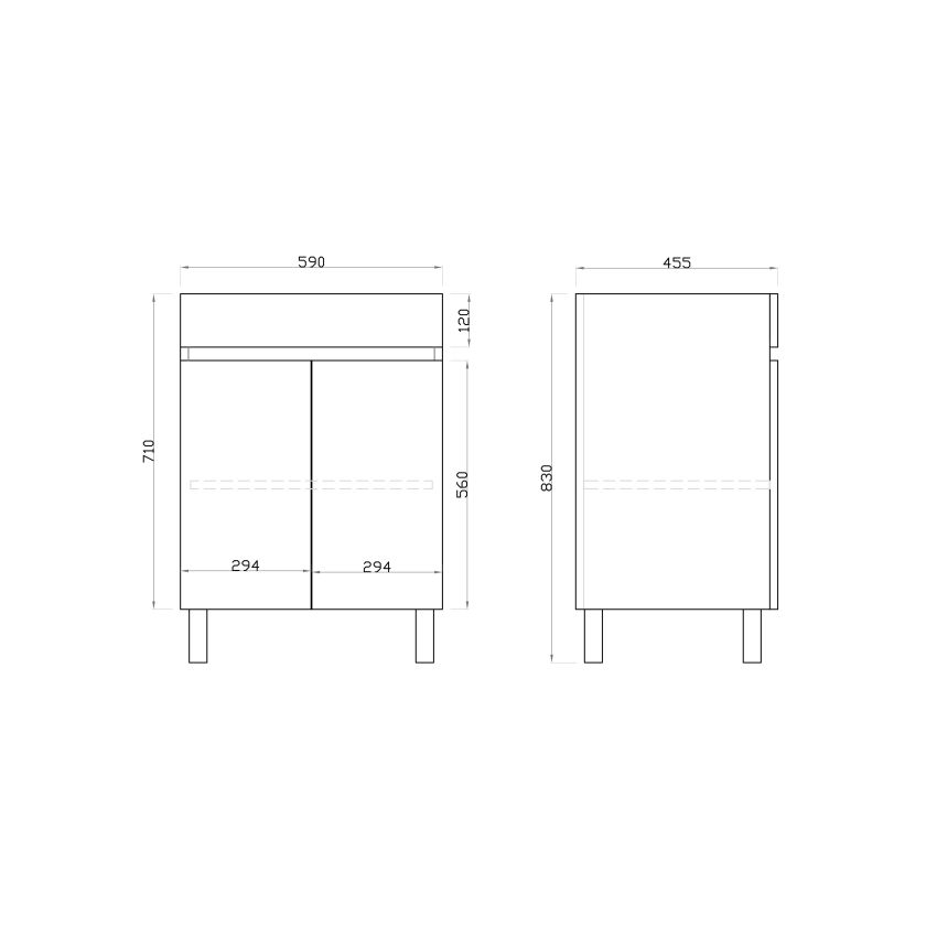 600mm 2-Door Freestanding With Legs PVC Gloss White Finish Bathroom Vanity Cabinet Only